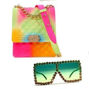 2 Pieces set jelly purse crossbody bag and sunglasses